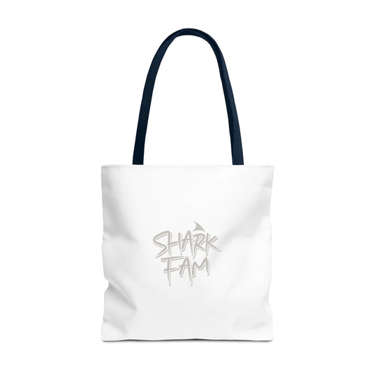 Shark Fam Graphic Tote Bag — Coastal Shark Silhouette Beach Bag