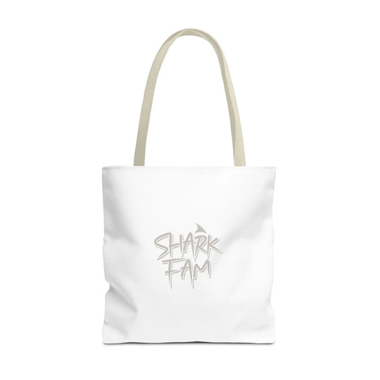 Shark Fam Graphic Tote Bag — Coastal Shark Silhouette Beach Bag