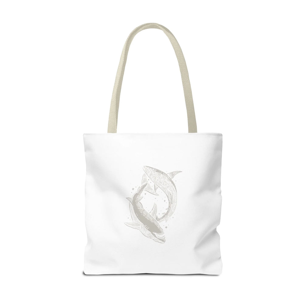 Shark Fam Graphic Tote Bag — Coastal Shark Silhouette Beach Bag