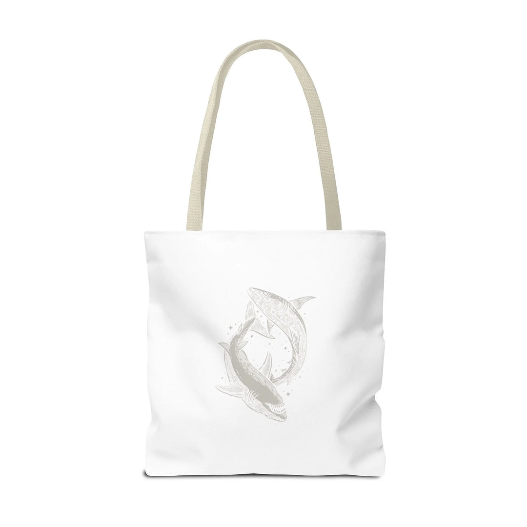 Shark Fam Graphic Tote Bag — Coastal Shark Silhouette Beach Bag