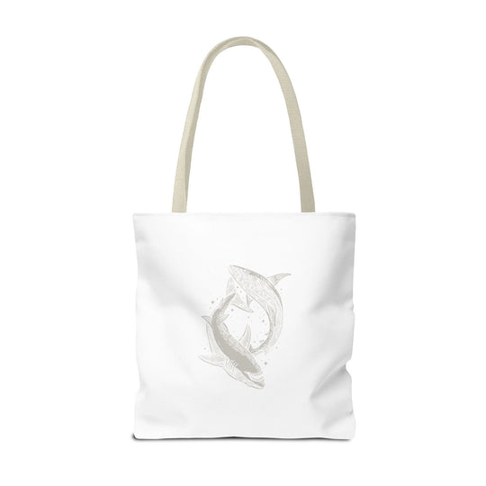 Shark Fam Graphic Tote Bag — Coastal Shark Silhouette Beach Bag